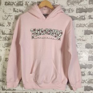 Thrasher Magazine Skater Hoodie S Pink Rose Thorn Graphic Sweatshirt Pullover‎